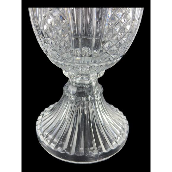 Vintage Irish Pressed Crystal Clear Glass Goblet Form Vase Pineapple Pattern - Picture 16 of 16